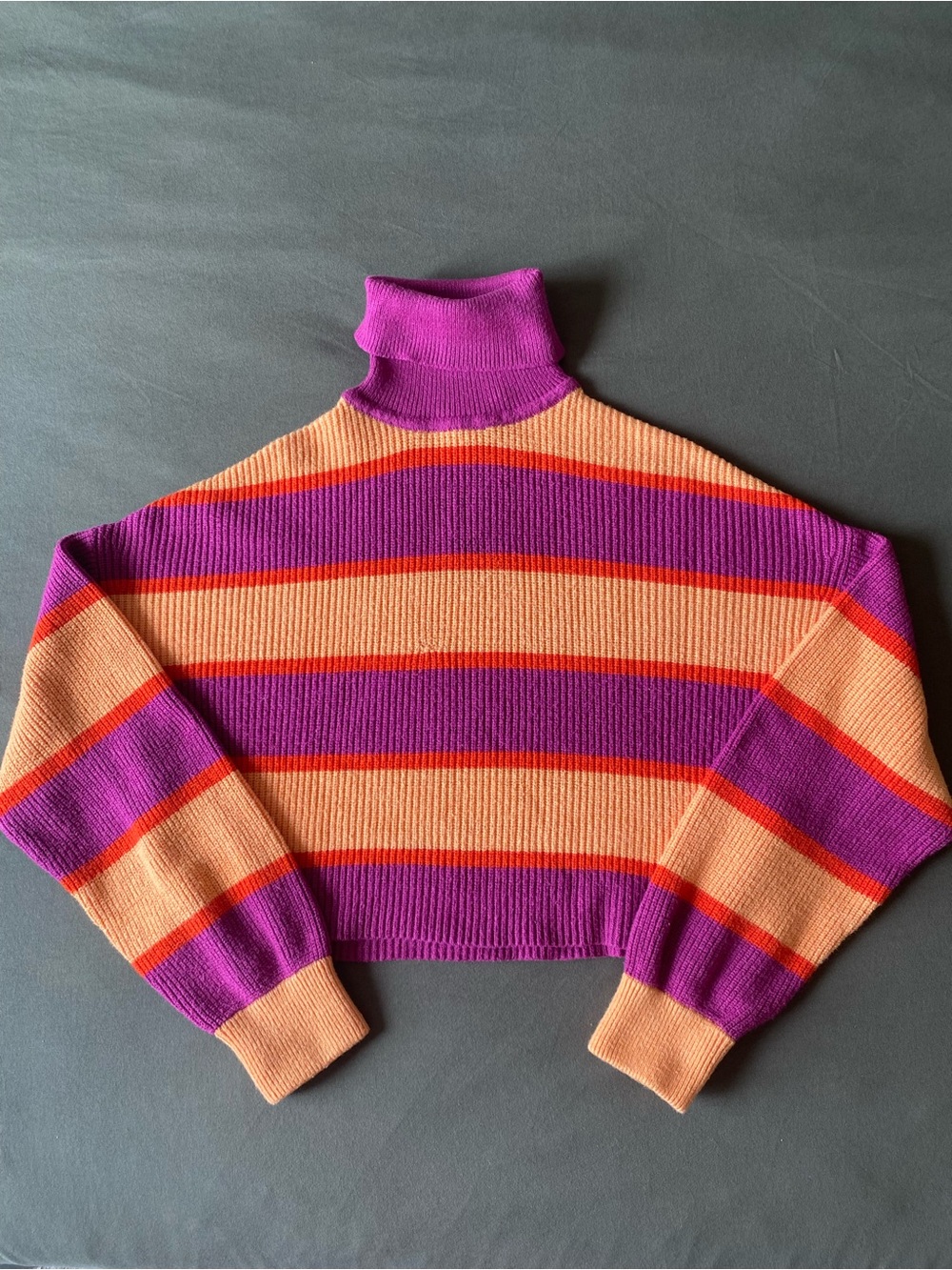 Simons Purple & Orange Striped Turtleneck Sweater